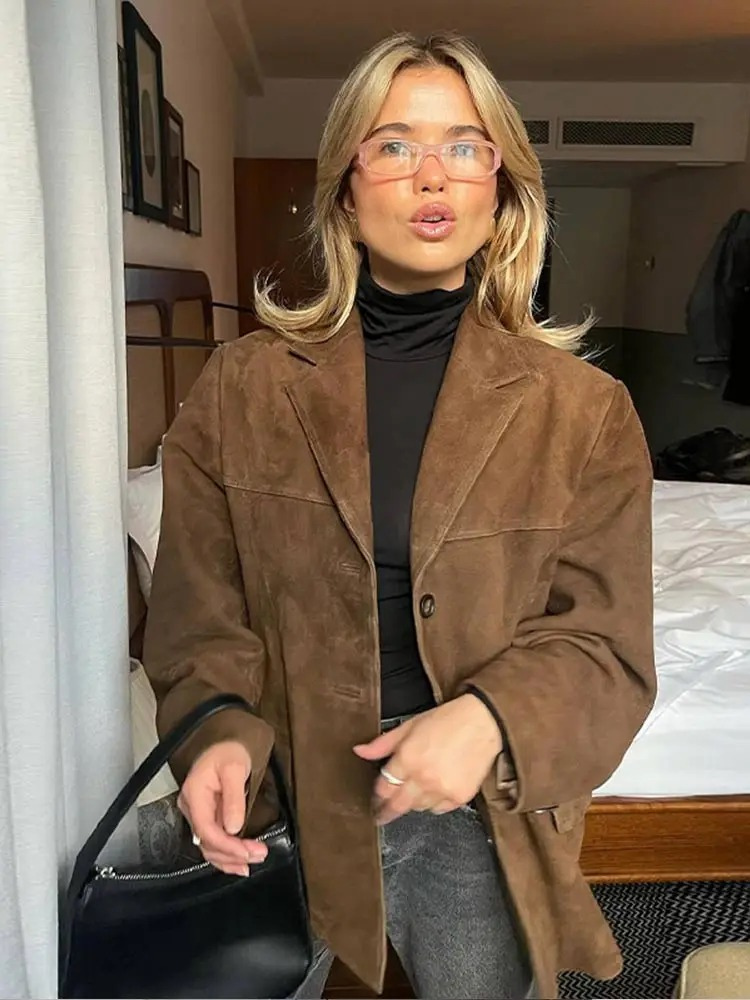 SUENTA Damen Mantel Oversized Wild Trenchcoat Bequemlichkeit Braun