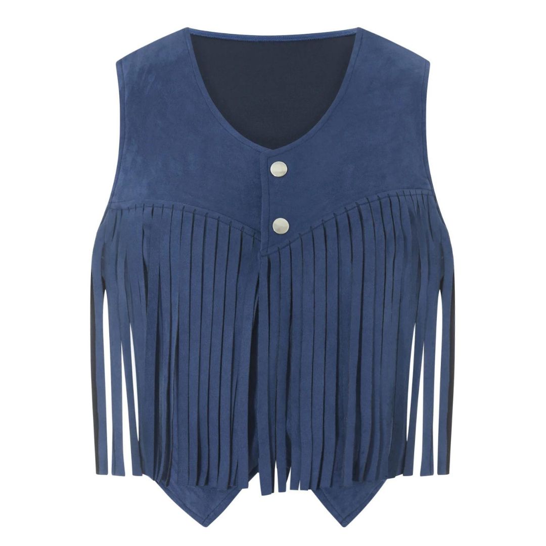 SUENTA Damen Wild Weste Mit Fransen Und Knopfdetail Boho Stil