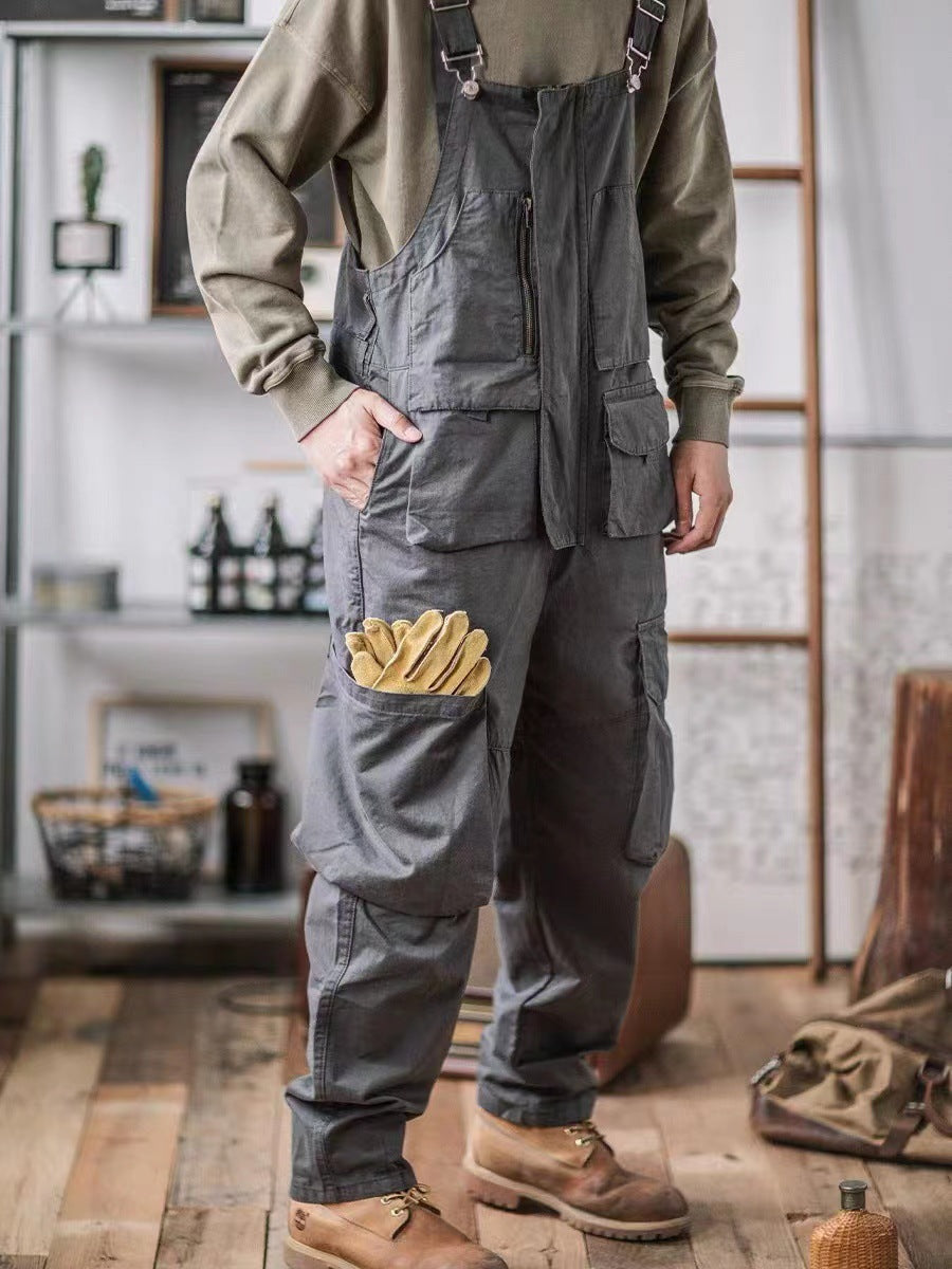 SUENTA Schlampige Latzhosen 100% Baumwolle Dreifach Genähte Nähte - Overall Grau