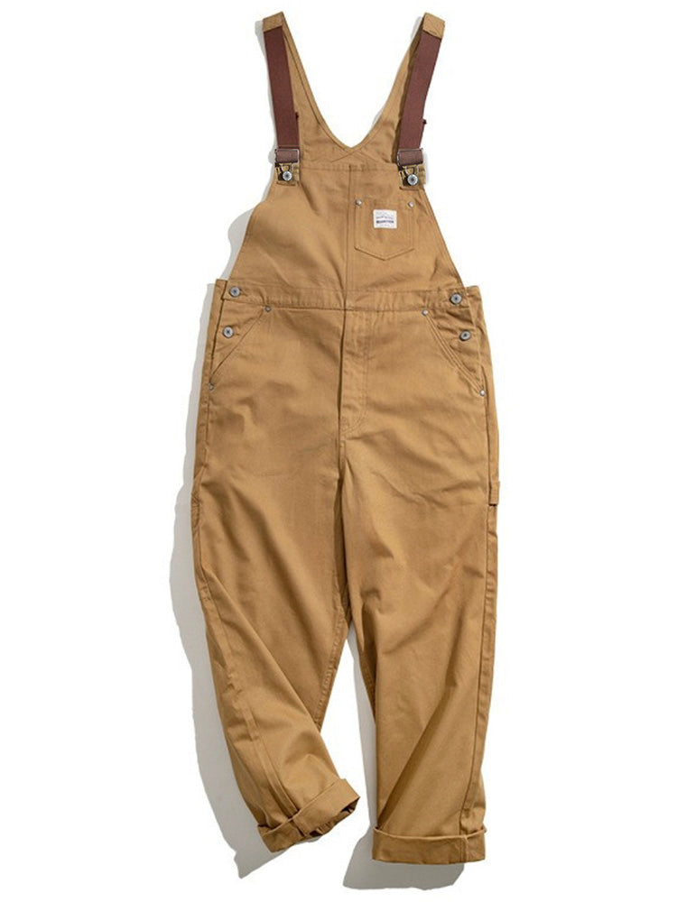 SUENTA Herren Enten-Latzhose Braune Canvas Overall Verstellträger Braun