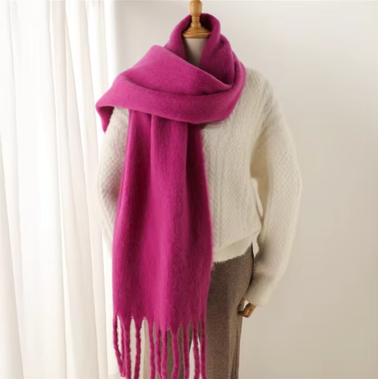 SUENTA Kaschmir-Winter-Schal cashmere-ähnlichem Stoff Lange Fransen Magenta Einheitsgröße