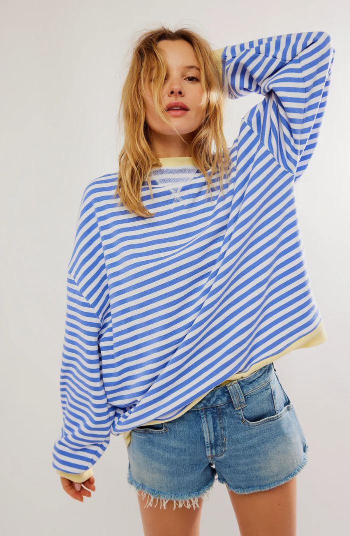 SUENTA Damen Gestreifter Oversize-Pullover Gemütlich Blau & Weiß