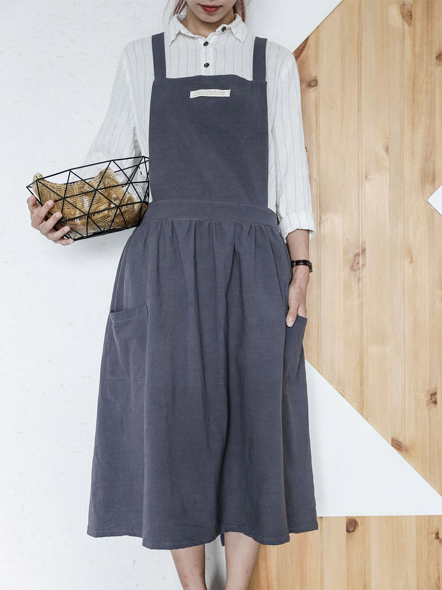 SUENTA Damen Baumwoll Overall – Faltenschürze mit Seitentaschen für Freizeit Kohlschwarz Einheitsgröße