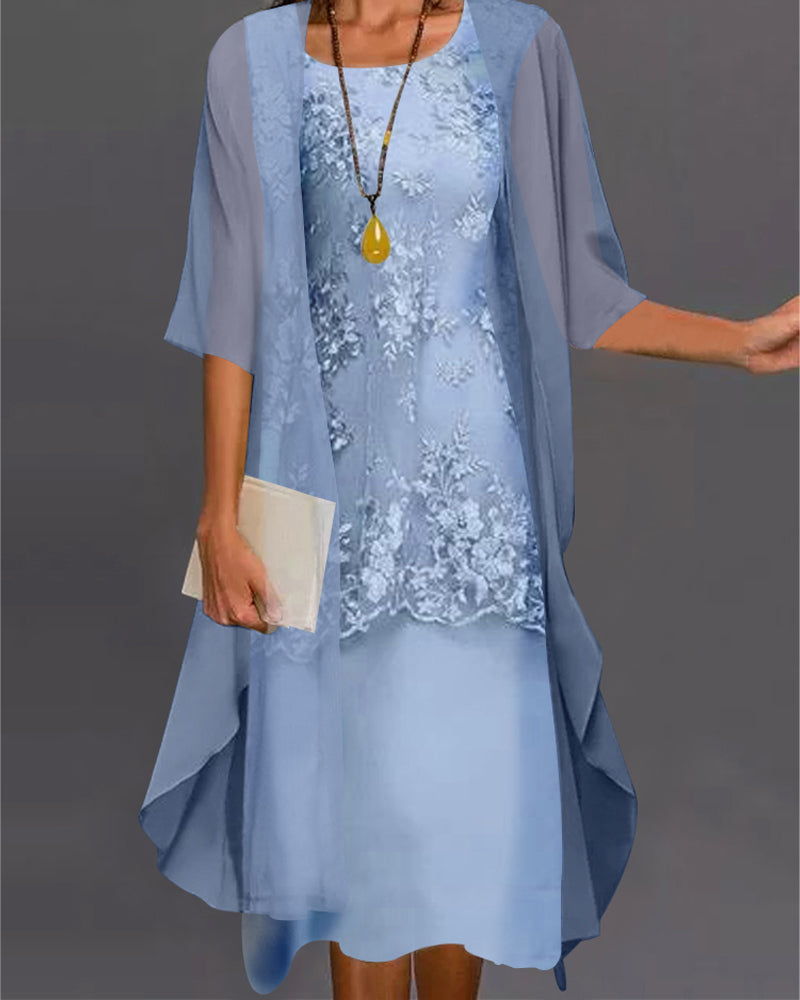 SUENTA Damen Chiffon Zweiteiler – Leichtes Elegantes Zweiteiliges Kleid Set Himmelblau