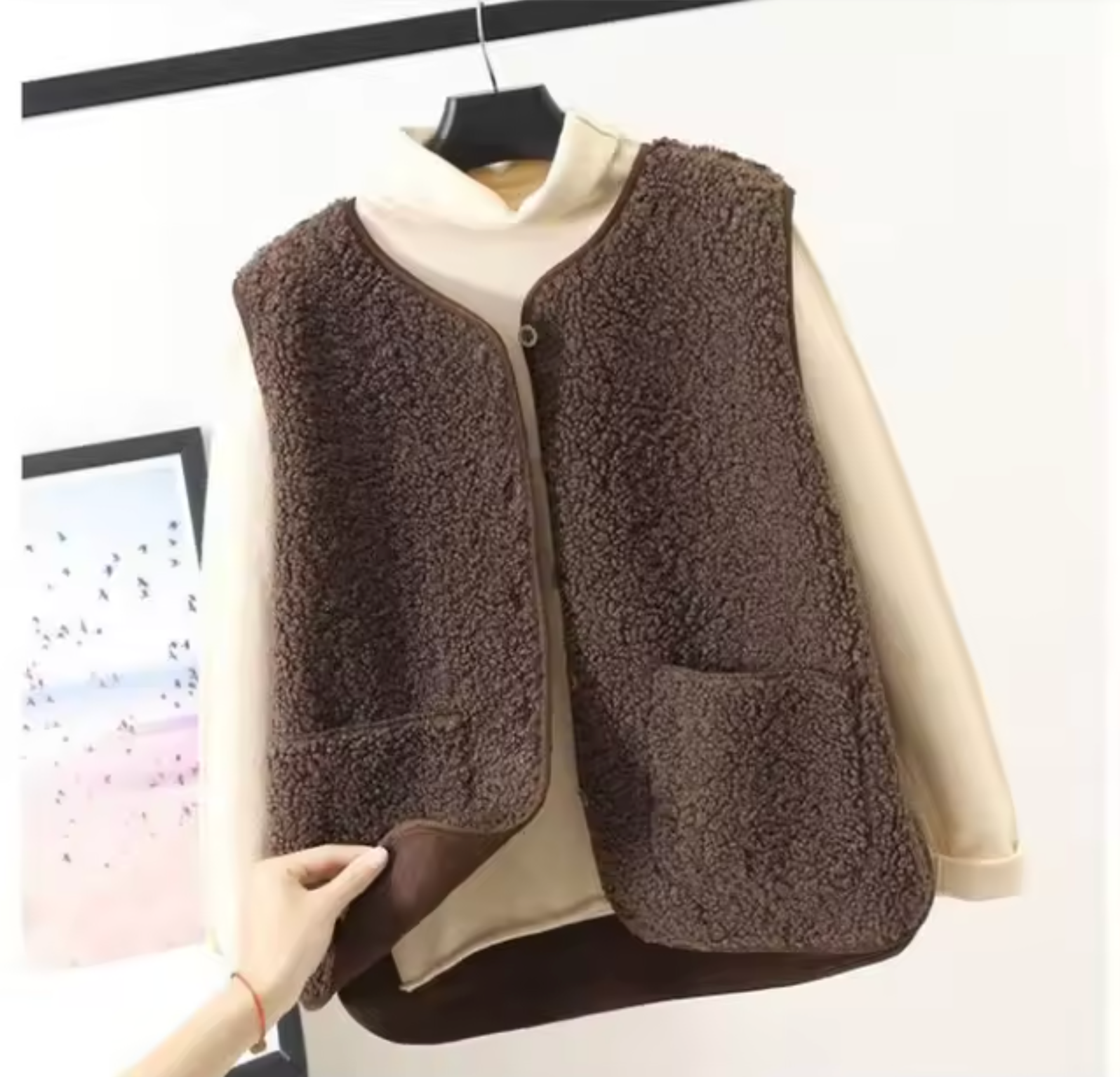 SUENTA Damen Winterfleeceweste Hochwertigem, Dickem Fleece Wärme Braun