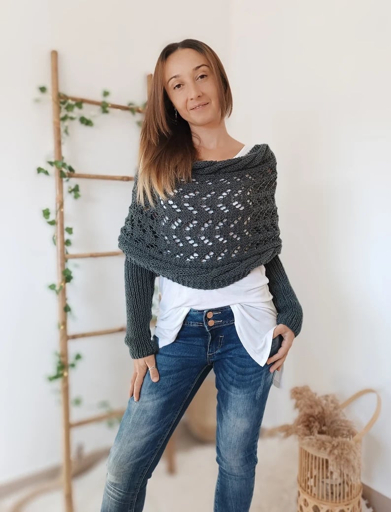 SUENTA Bequemer Strickschal Kuschelige Strickqualität Eleganz Dunkelgrau