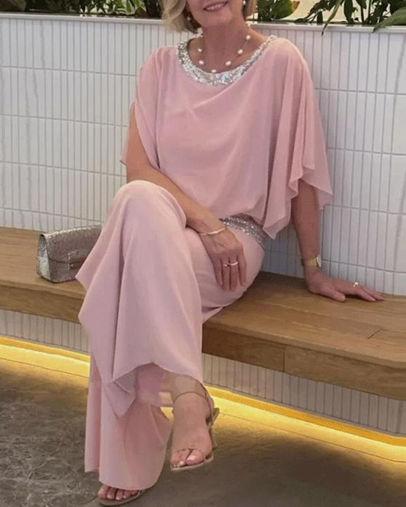 SUENTA Damen Schimmernder, Stilvoller Pailletten-Jumpsuit Bequemes - Overall