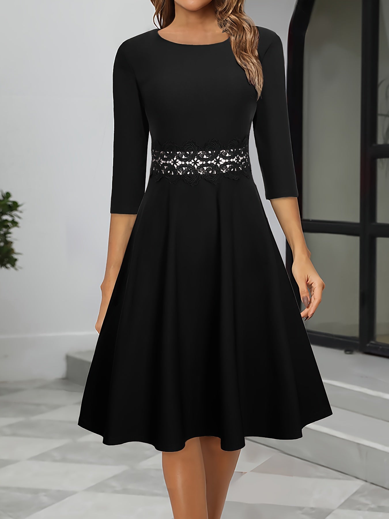 SUENTA Damen Abendkleid – Elegantes Midi Kleid mit Bequemer Passform für Anlässe Schwarz