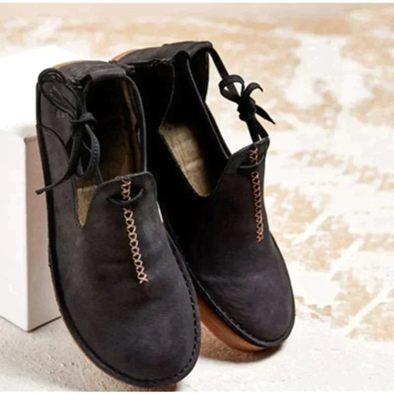 SUENTA Damen Lederschuhe Hochwertige Weiche Leder Herbst Passform - Winterstiefel Schwarz