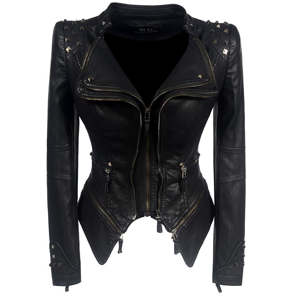 SUENTA Damen Schwarze Bikerjacke Für Damen Schlanke Passform Schwarz