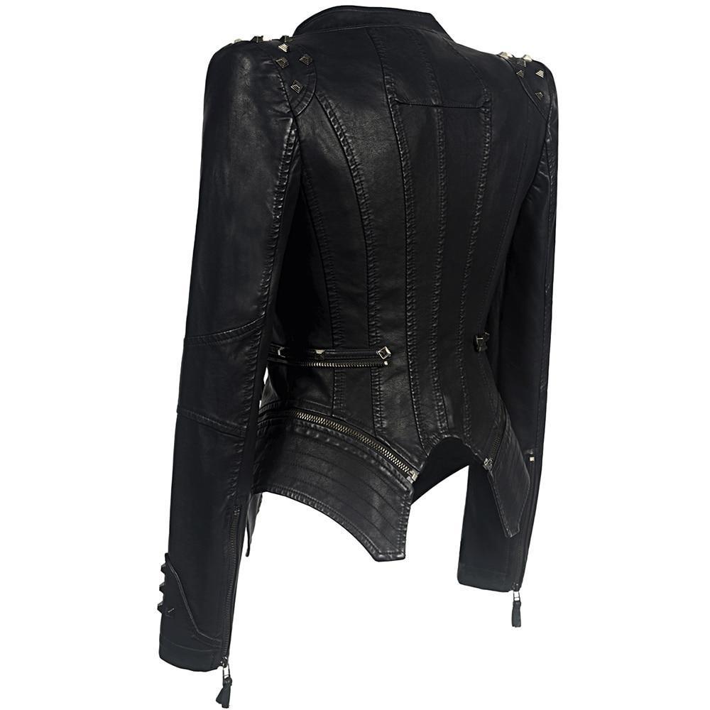 SUENTA Damen Schwarze Bikerjacke Für Damen Schlanke Passform
