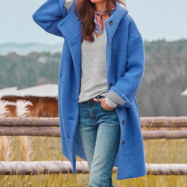 SUENTA Winter Mantel Damen Eleganter Auftritt Warme Eleganz Stil - Winterjacke Damen Blau