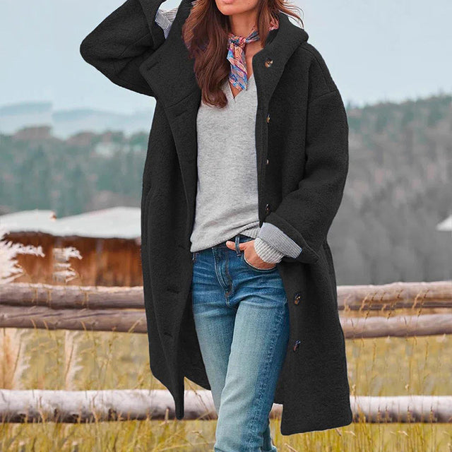 SUENTA Winter Mantel Damen Eleganter Auftritt Warme Eleganz Stil - Winterjacke Damen Schwarz