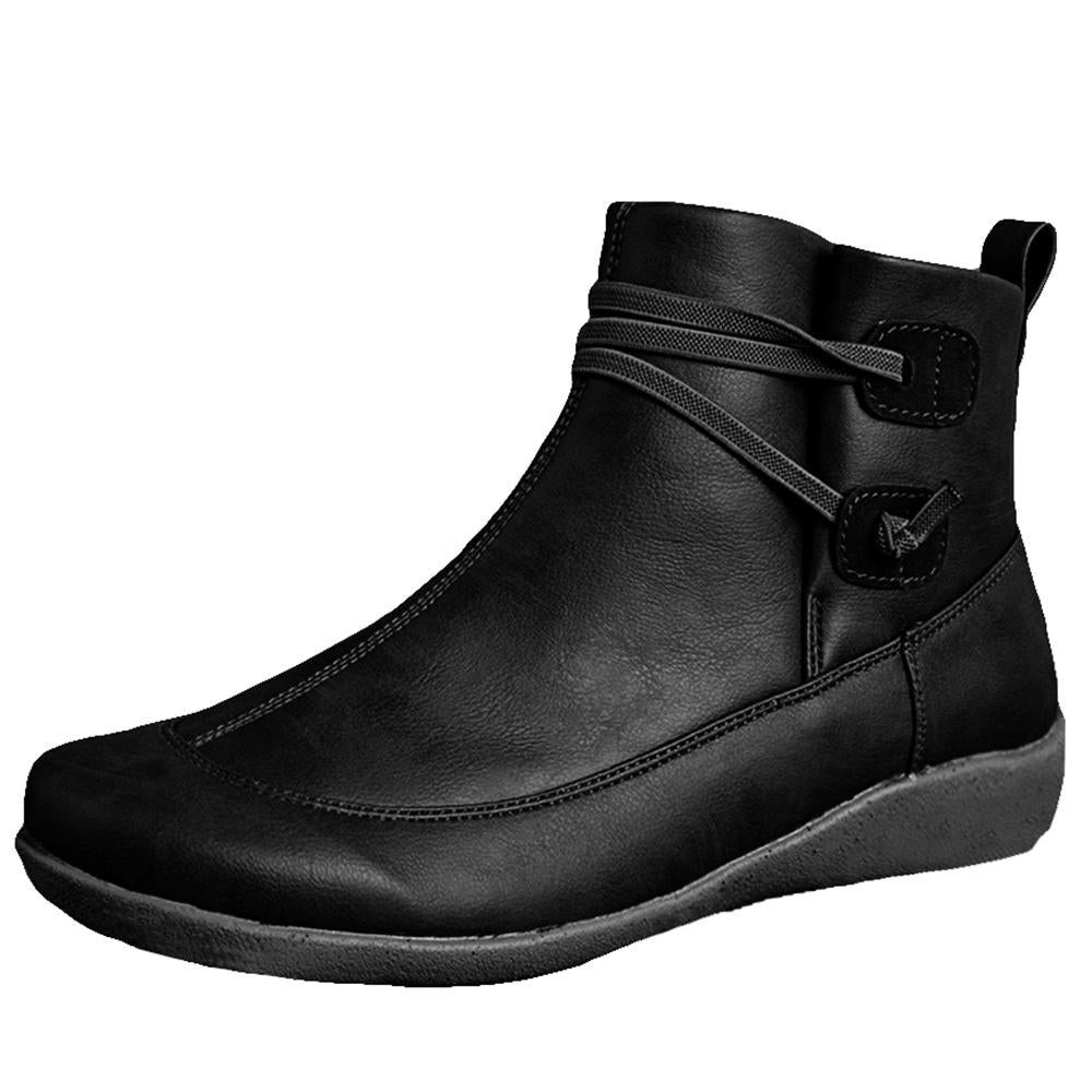 SUENTA Damen Leder Winterstiefel Komfortable Warme Bequem Praktisch Schwarz