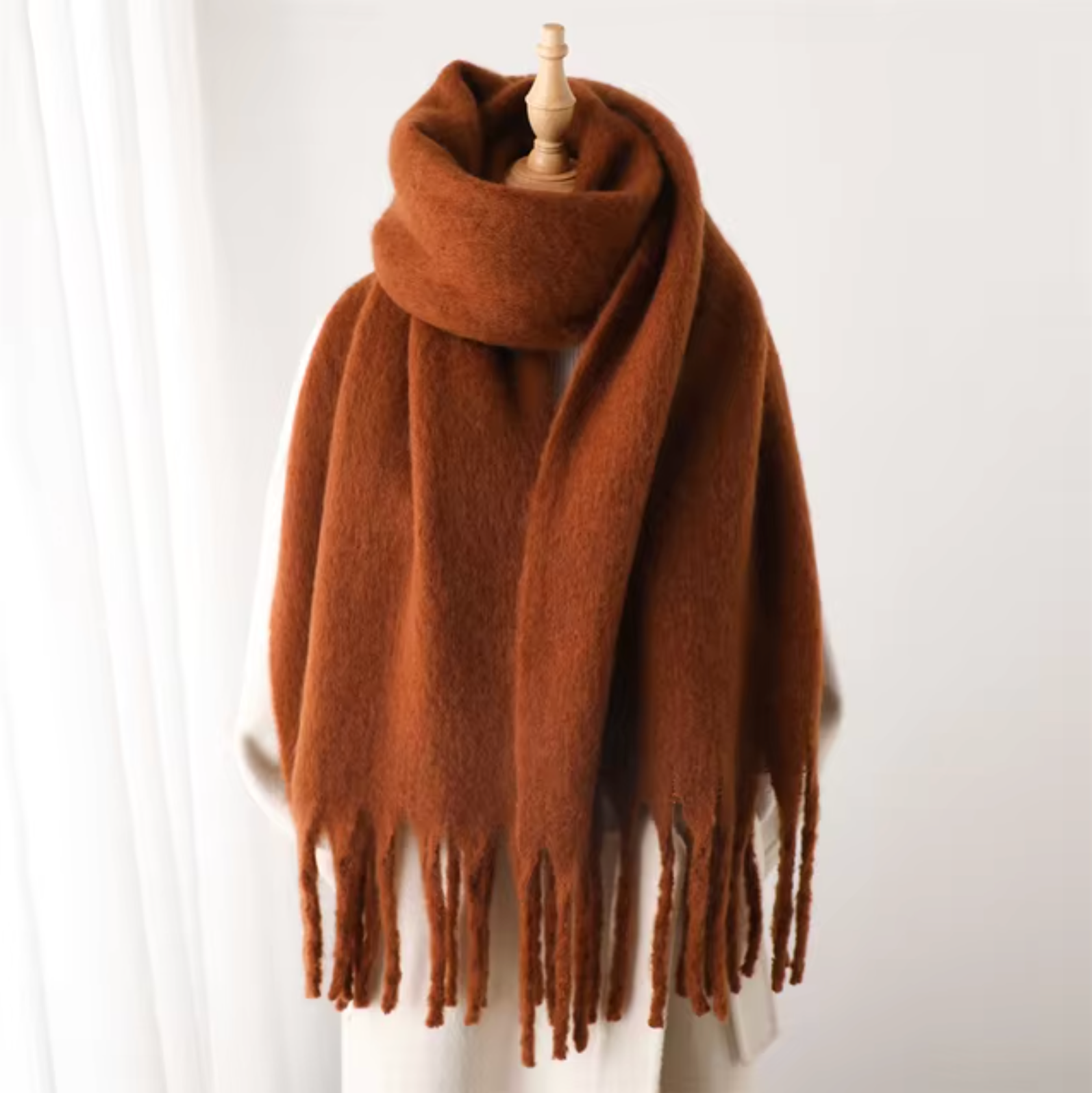 SUENTA Kaschmir-Winter-Schal cashmere-ähnlichem Stoff Lange Fransen Braun Einheitsgröße