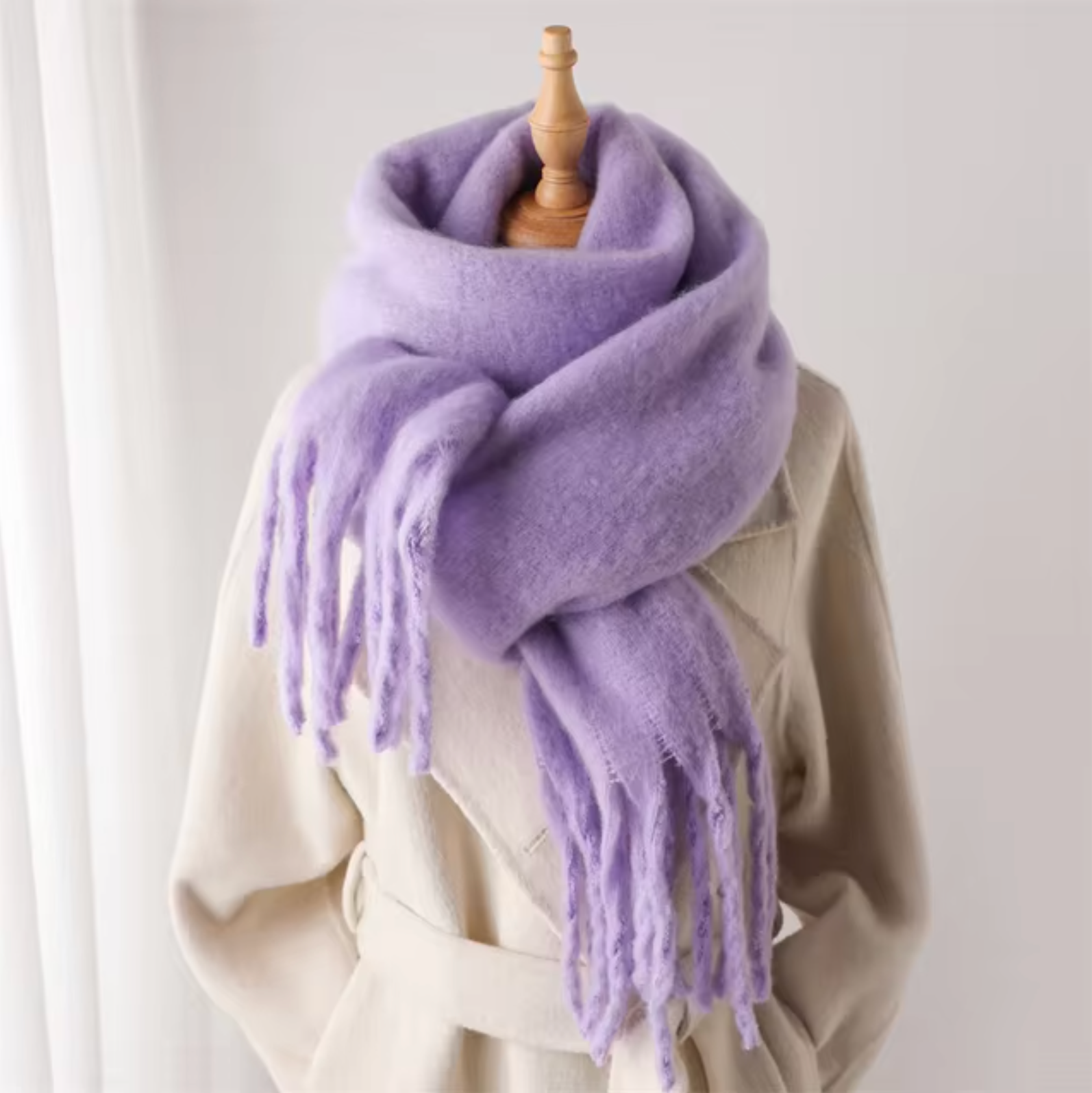 SUENTA Kaschmir-Winter-Schal cashmere-ähnlichem Stoff Lange Fransen Lila Einheitsgröße