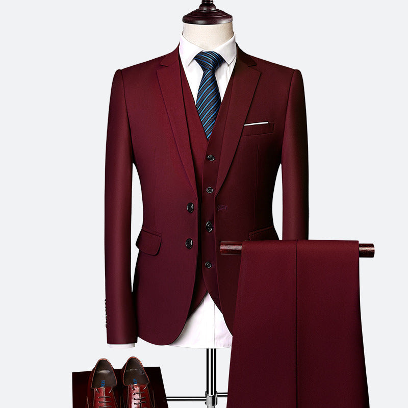 SUENTA 3-teiliges Herrenanzug-Set Sakko Hose Weste Sommer Maroon