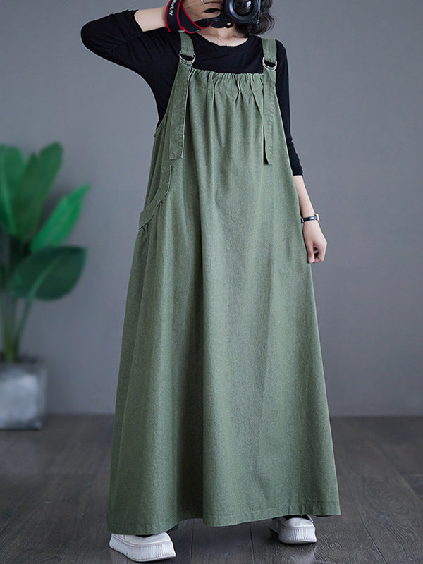 SUENTA Damen Denim Trägerkleid – Lockerer Overall aus Weichem Denim in Rockform Grün
