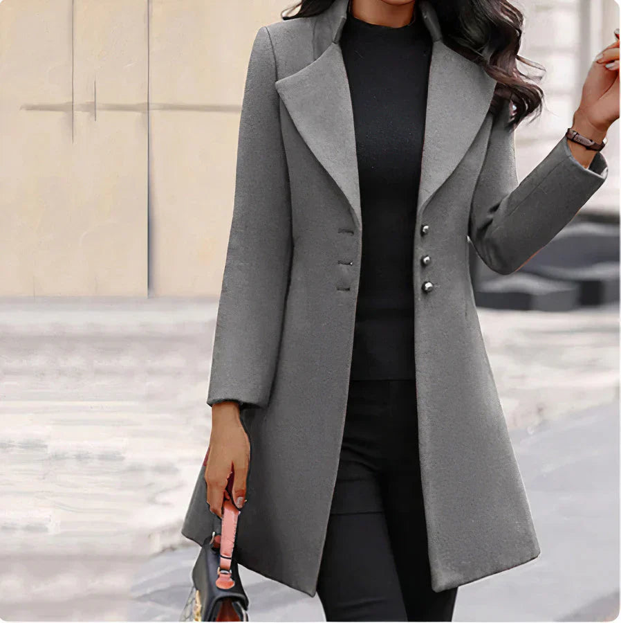 SUENTA Damen Mantel Eleganter Knopf Mantel Klare Linien Schlank Grau