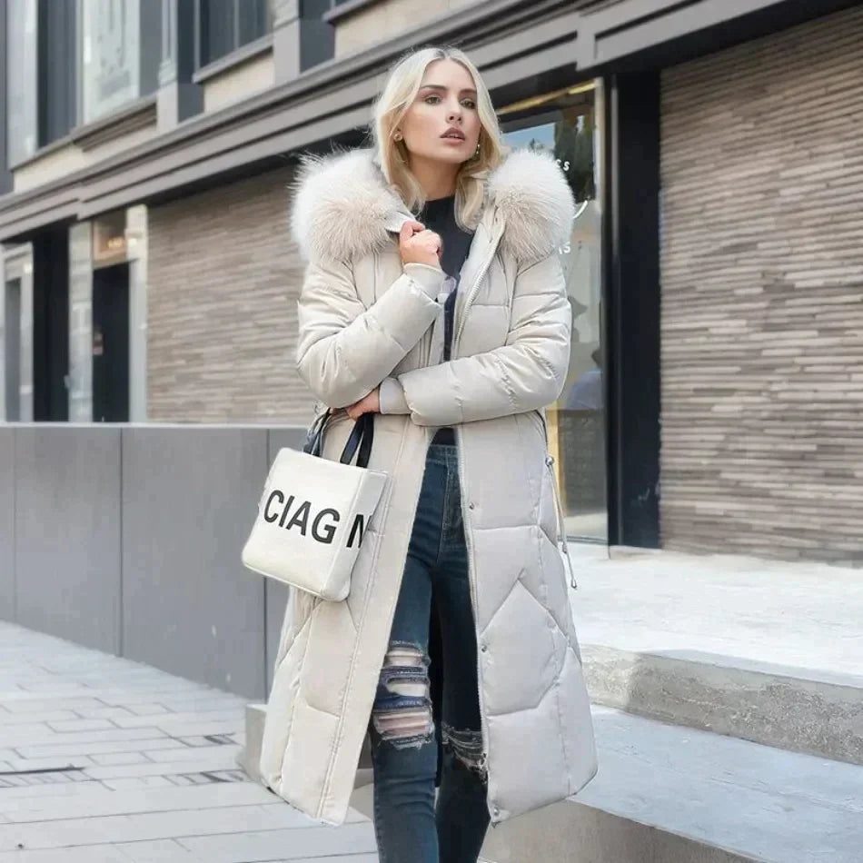SUENTA Damen Stylischer Mantel mit Kunstfell Warm Gefüttert Winter