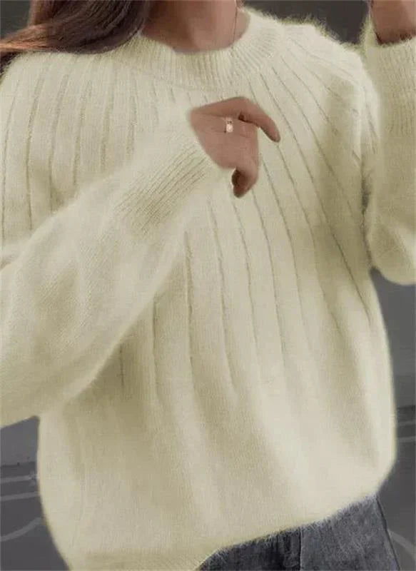SUENTA Damen Fluffige Kaschmir Gestrickter Pullover Wärme Komfort Hellesgelb