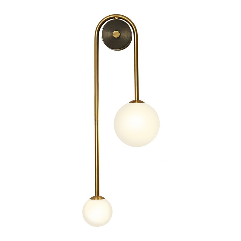 SUENTA Wandleuchte Messing Bogen 2-Kopf Metall Opalglas-Schirm