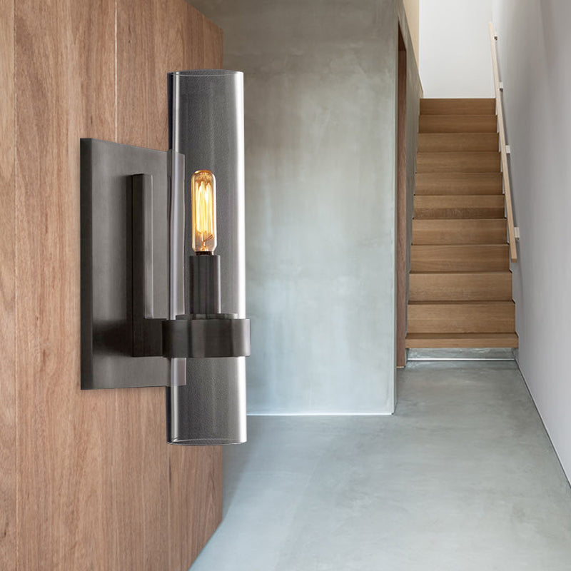 SUENTA Zylindrische Wandleuchte Klarglas Schwarz Messing Treppen