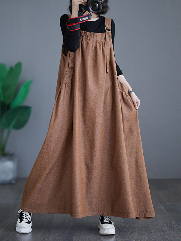 SUENTA Damen Denim Trägerkleid – Lockerer Overall aus Weichem Denim in Rockform Braun