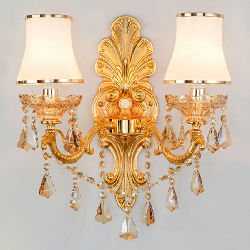 SUENTA Viktorianische Kerzen-Wandlampe Metall Licht Schirm Kristall 2.0 Gold Zylinder
