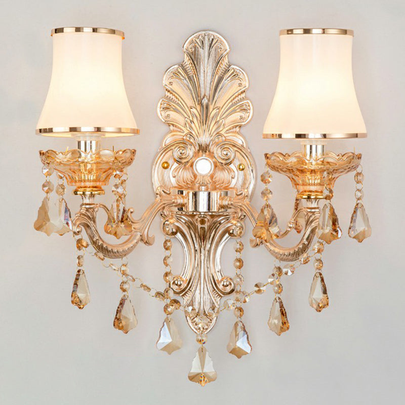 SUENTA Viktorianische Kerzen-Wandlampe Metall Licht Schirm Kristall 2.0 Silber Zylinder