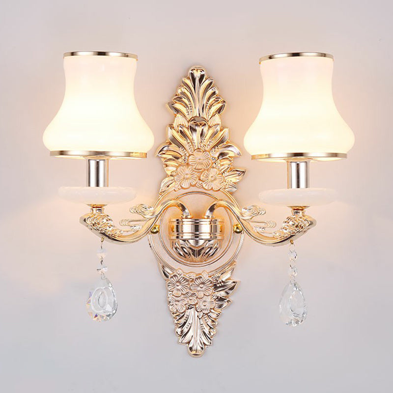 SUENTA Viktorianische Kerzen-Wandlampe Metall Licht Schirm Kristall 2.0 Silber Kürbis