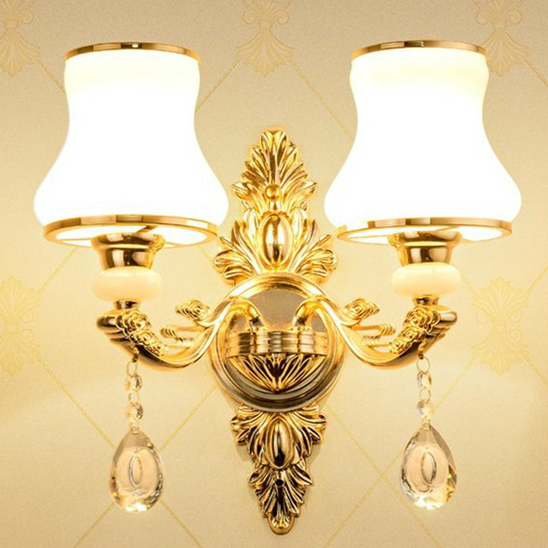 SUENTA Viktorianische Kerzen-Wandlampe Metall Licht Schirm Kristall 2.0 Gold Kürbis
