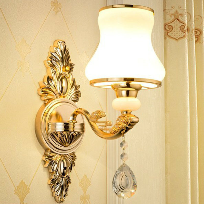 SUENTA Viktorianische Kerzen-Wandlampe Metall Licht Schirm Kristall 1.0 Gold Kürbis