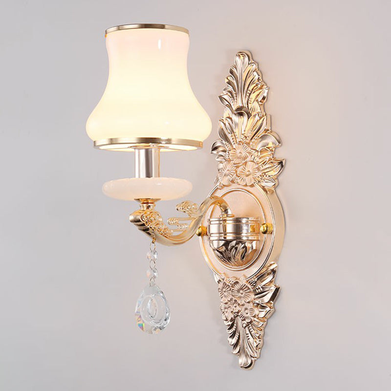 SUENTA Viktorianische Kerzen-Wandlampe Metall Licht Schirm Kristall 1.0 Silber Kürbis