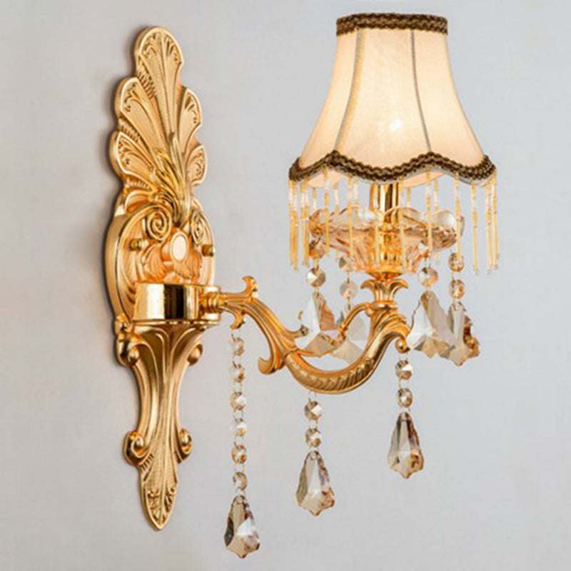 SUENTA Viktorianische Kerzen-Wandlampe Metall Licht Schirm Kristall 1.0 Gold Kegel