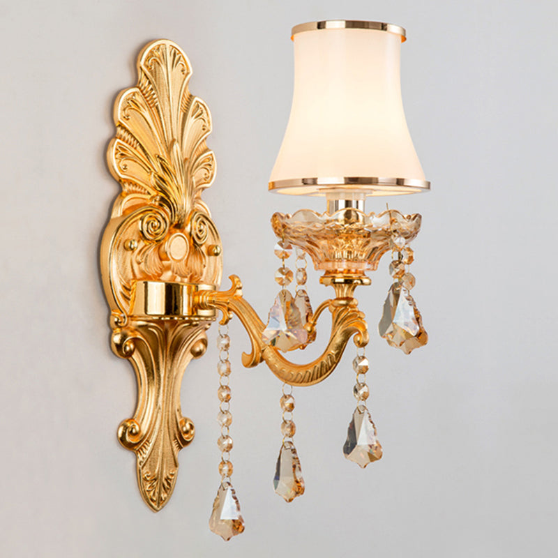 SUENTA Viktorianische Kerzen-Wandlampe Metall Licht Schirm Kristall 1.0 Gold Zylinder