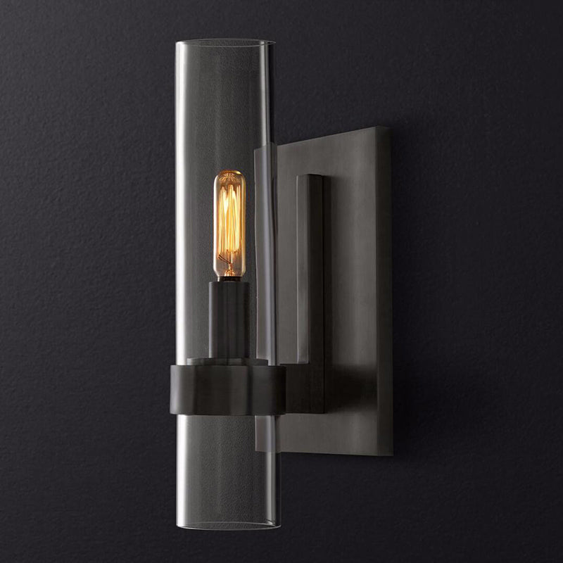 SUENTA Zylindrische Wandleuchte Klarglas Schwarz Messing Treppen Schwarz 5"