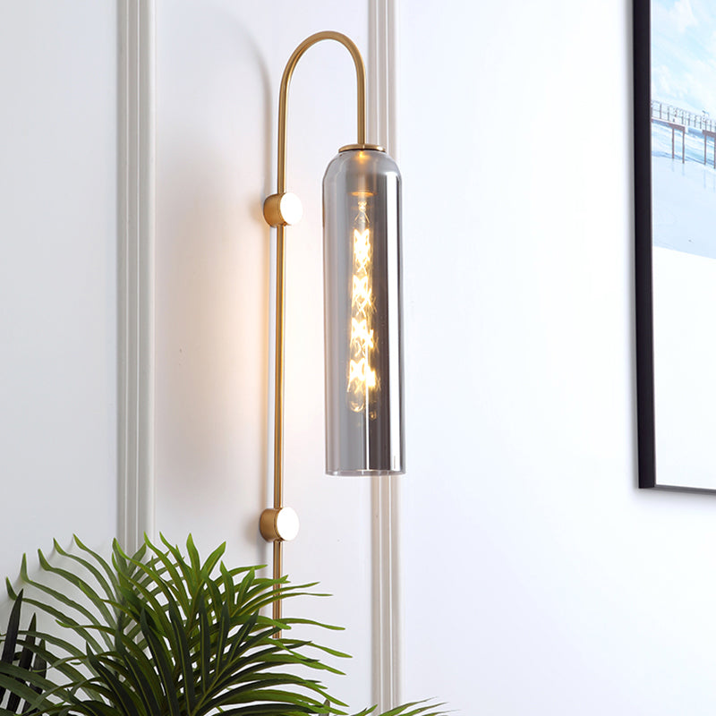 SUENTA Wandleuchte Metall 1-Licht Flöten-Glas-Schirm Wohnzimmer Rauchgrau