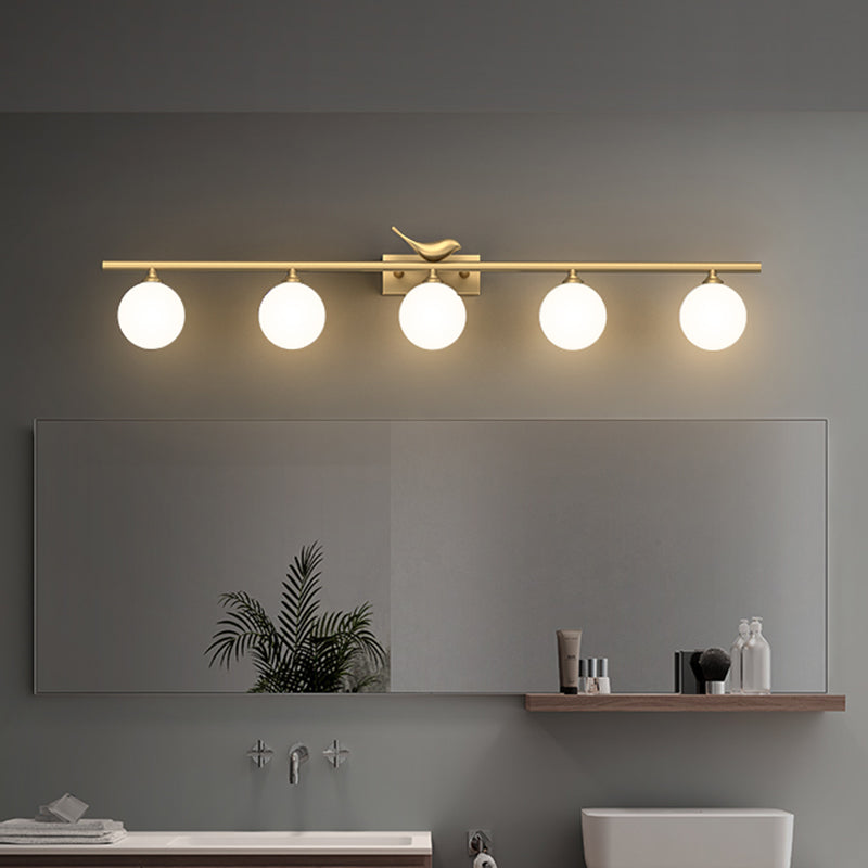 SUENTA Wandleuchte Ball Opalglas Wandlampe Messing Vogel Dekor