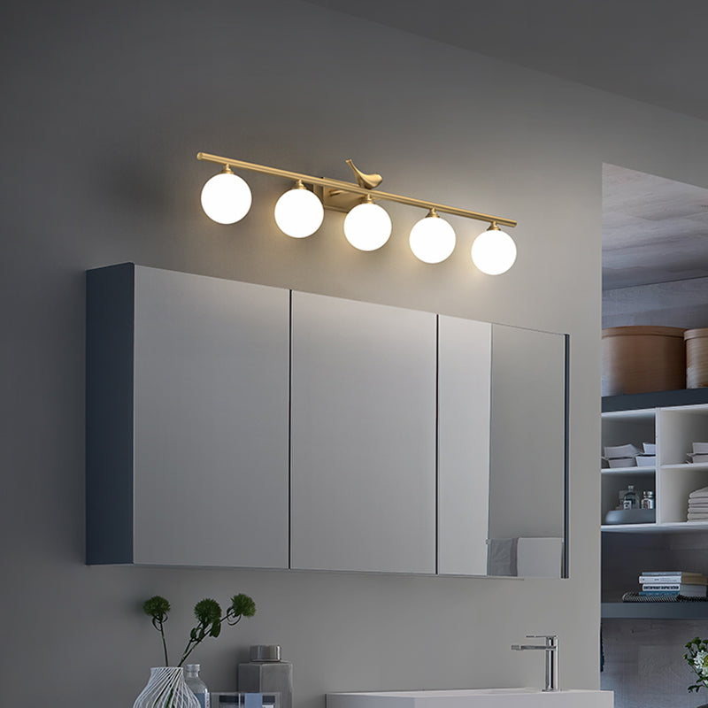 SUENTA Wandleuchte Ball Opalglas Wandlampe Messing Vogel Dekor