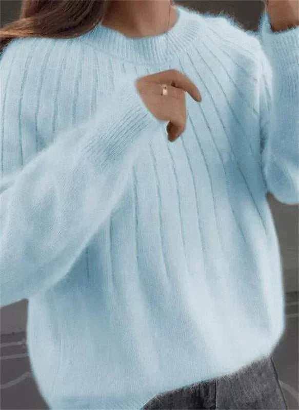 SUENTA Damen Fluffige Kaschmir Gestrickter Pullover Wärme Komfort Himmelblau