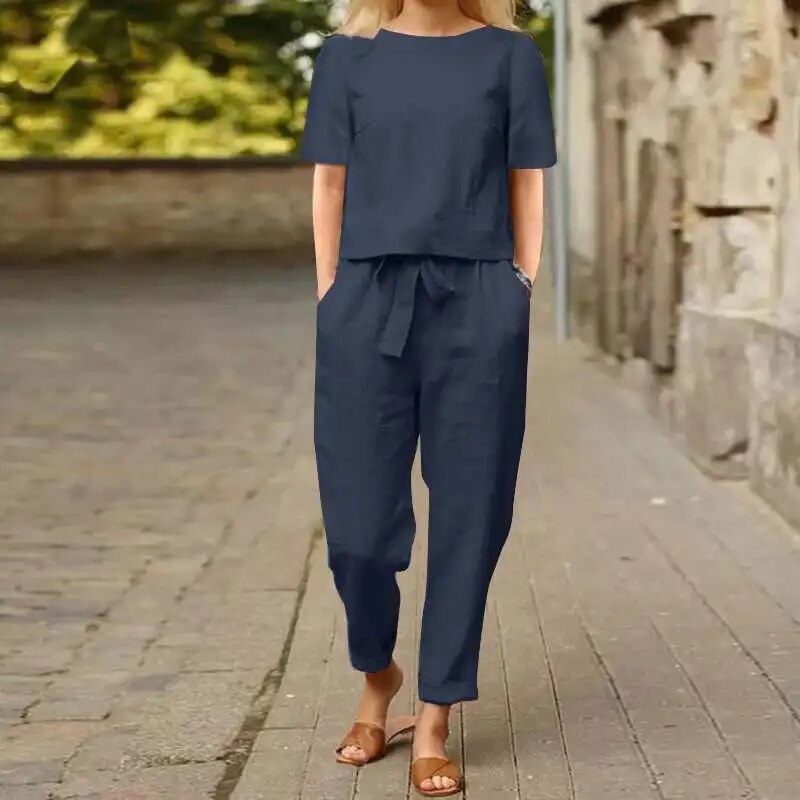 SUENTA Damen Zweiteiler Set – Elegantes und Bequemes Outfit für Alltag & Events Blau