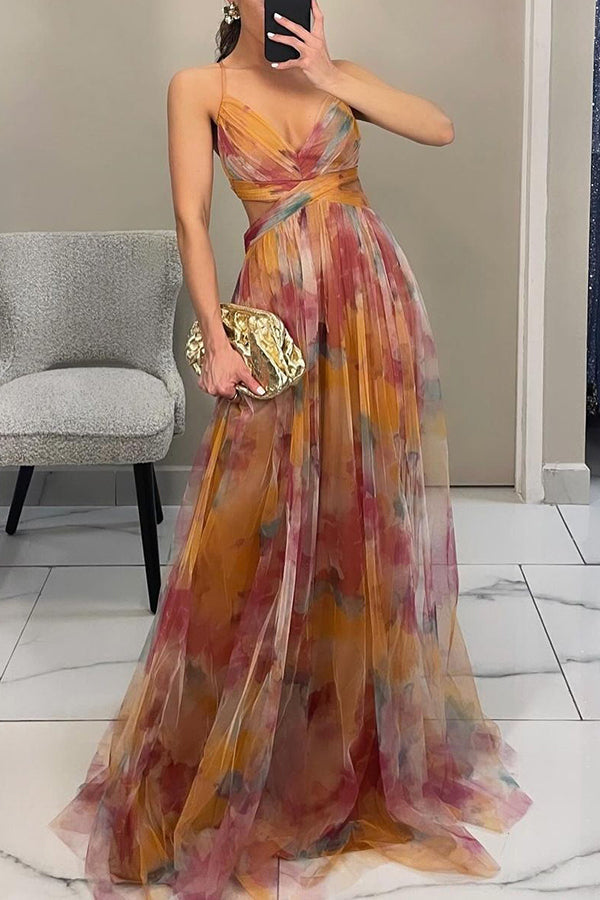 SUENTA Damen Maxi Kleid – Atemberaubendes Kleid mit V-Ausschnitt für Hochzeitsgäste Orange