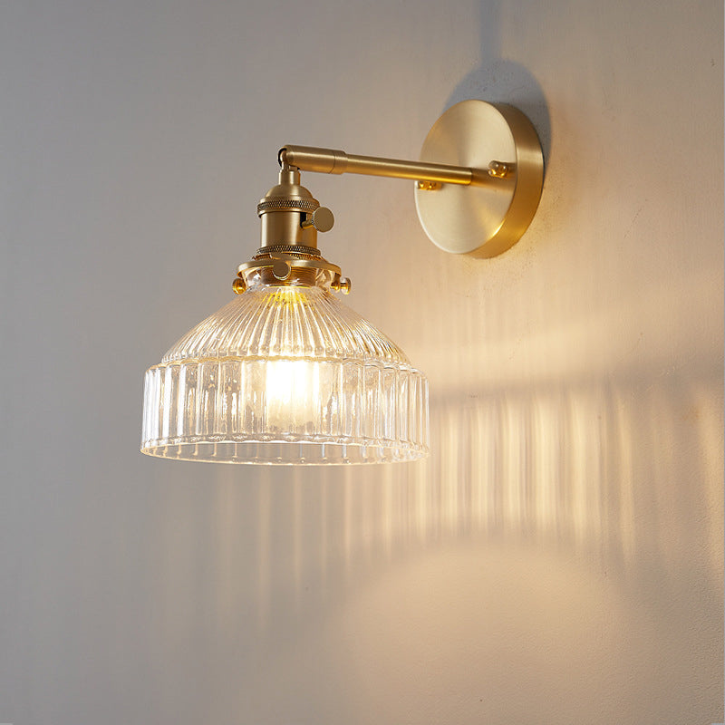 SUENTA Industrielle Wandleuchte Mit Gedrücktem Geripptem Glas Gold