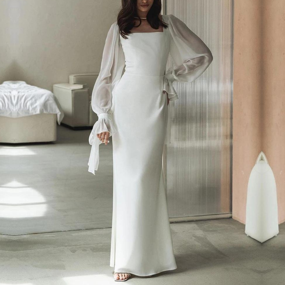 SUENTA Damen Elegantes Maxi Kleid – Langarm Abendkleid für Hochzeitsgäste
