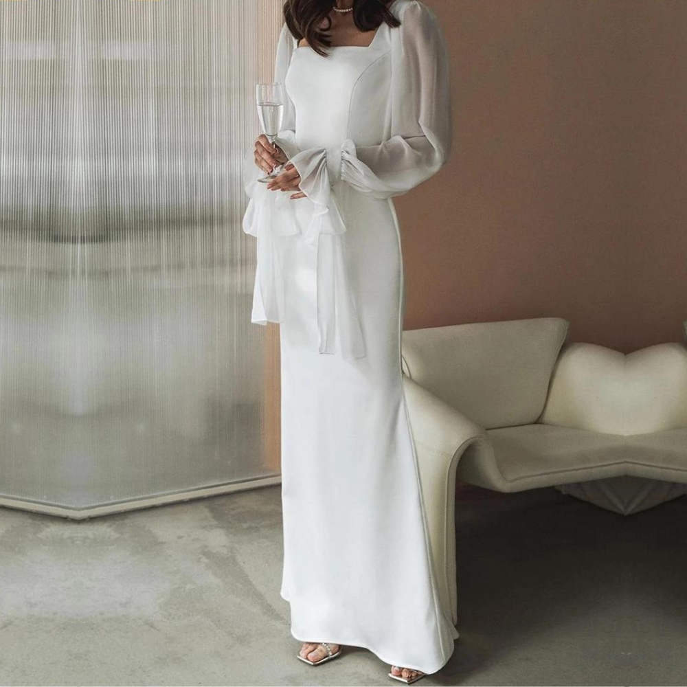 SUENTA Damen Elegantes Maxikleid - Langarm für Hochzeitsgäste