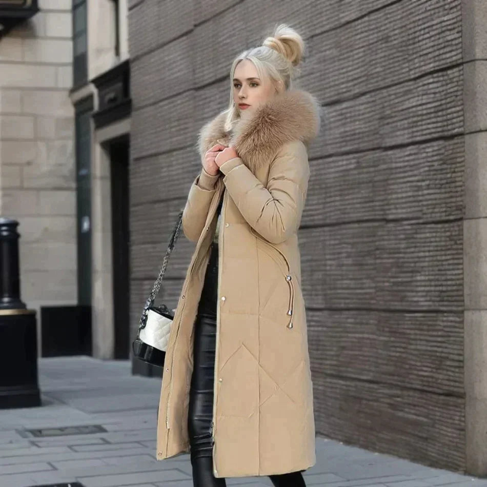 SUENTA Damen Stylischer Mantel mit Kunstfell Warm Gefüttert Winter Khaki