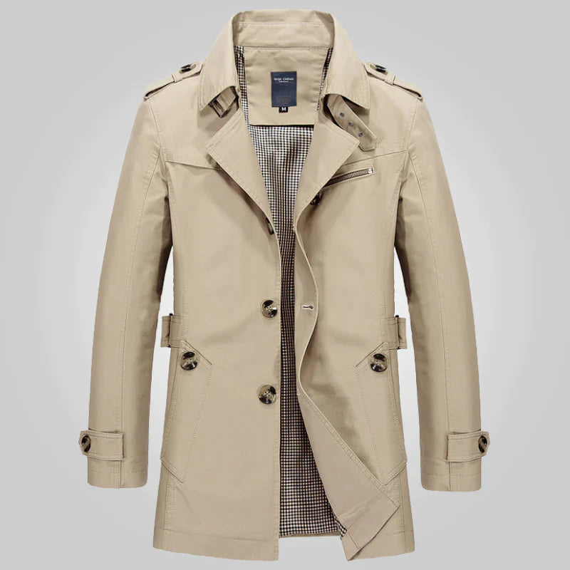 SUENTA Damen Klassischer Langer Trenchcoat Zeitlose Eleganz Khaki