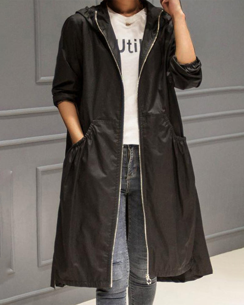 SUENTA Windbreaker Trench Coat Kapuze Reißverschluss Klassischer Schwarz