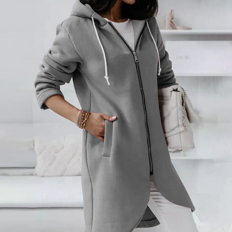 SUENTA Damenjacke mit Reißverschluss und Kapuze Lässig Komfortabel - Winterjacke Damen Grau